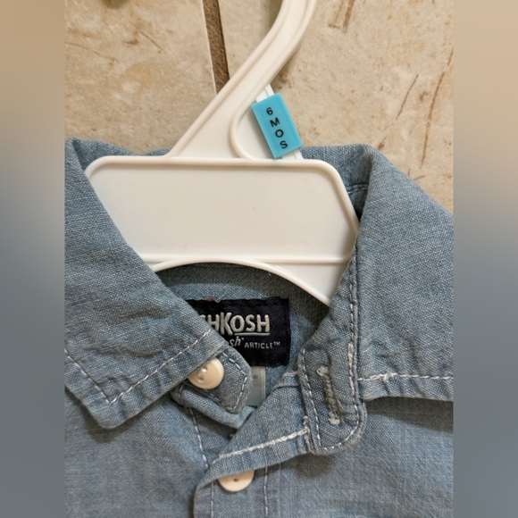 OshKosh B’gosh Light Blue Denim Short Sleeve Button-Front Bodysuit/Romper - Picture 2 of 3